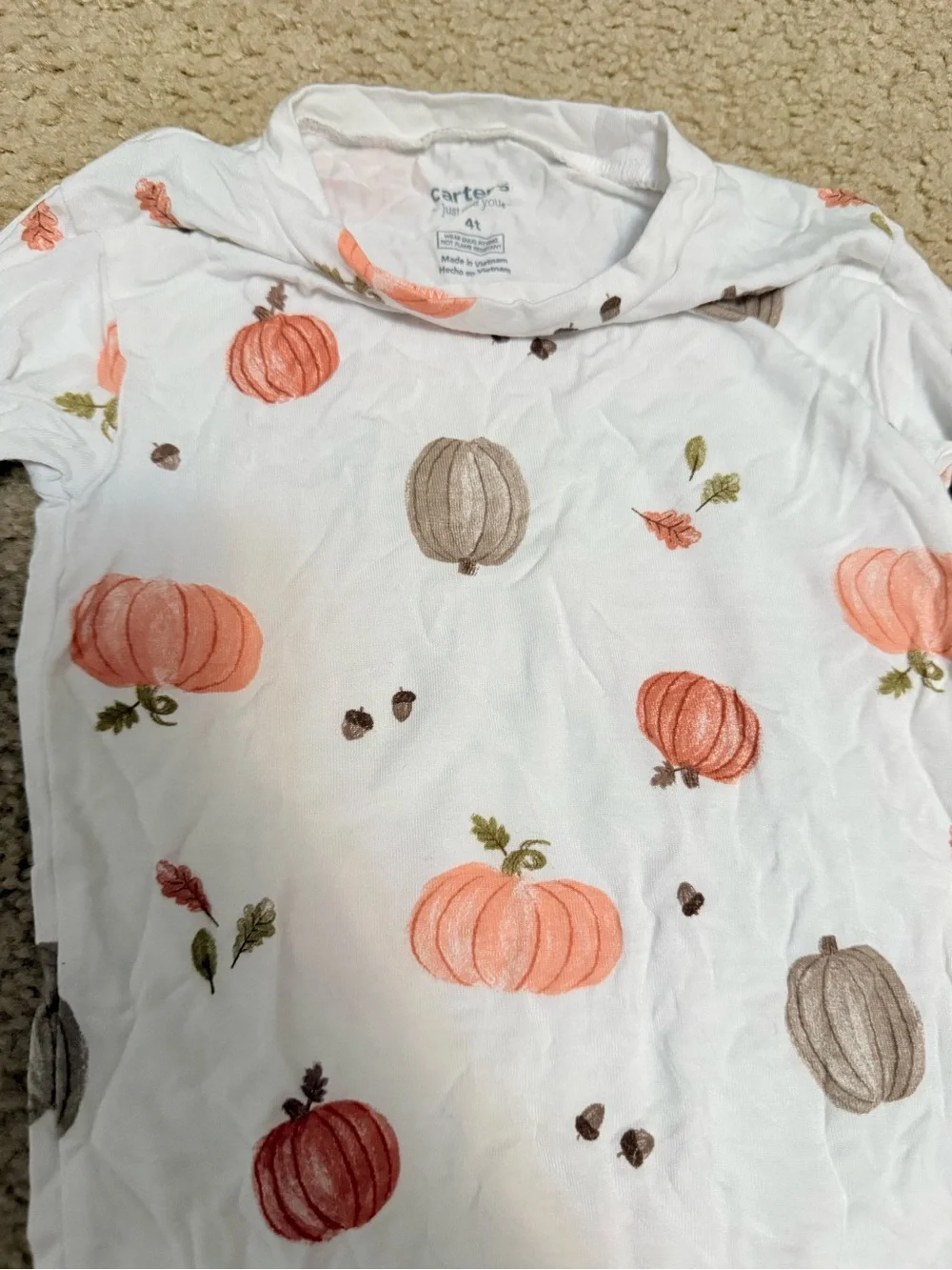 Carter's White Pumpkin Print Two-Piece Pajama Set with Orange and Brown Pumpkins
